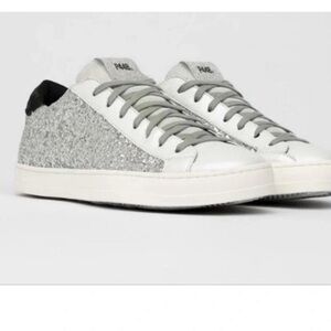 LN P448 John Ginerva Silver Glitter Sneakers White Pearlized Leather Suede Shoes
